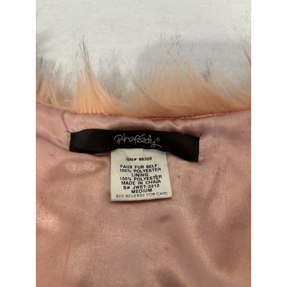 Rhapsody Peach Pink Shaggy Faux Fur Open Front CroppedVest Size Medium - Picture 7 of 7